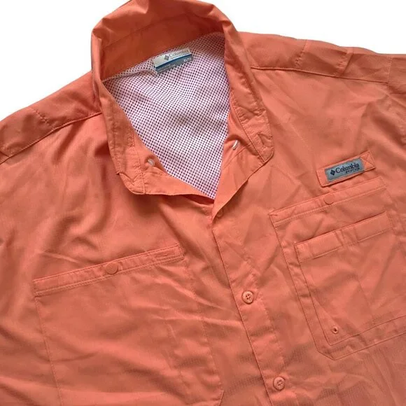 Columbia Sportswear PFG Button Performance Fishing Gear Shirt Orange Mens XL - Picture 3 of 12